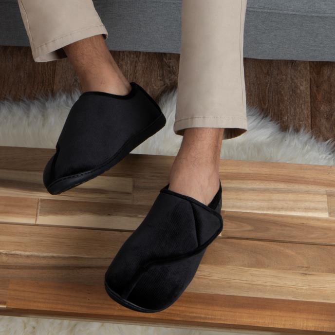 Isotoner® Mens Velour Closed Back Slipper With Velcro Opening Black